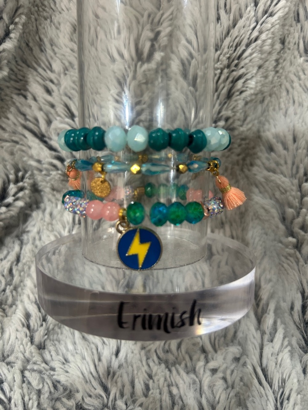 Erimish Girls' (gem jams) Teal & Peach Stackable Beaded Bracelet Set